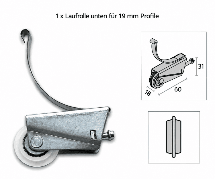 Bild von Laufrolle unten für 19 mm Profile