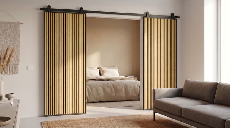 Bild von Lovo Lamellenschiebetür auf Maß Doppelschiebetür im Loftstil